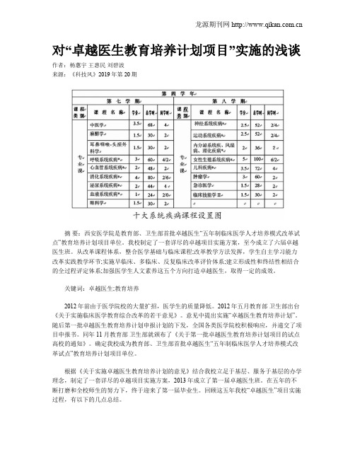 对“卓越医生教育培养计划项目”实施的浅谈