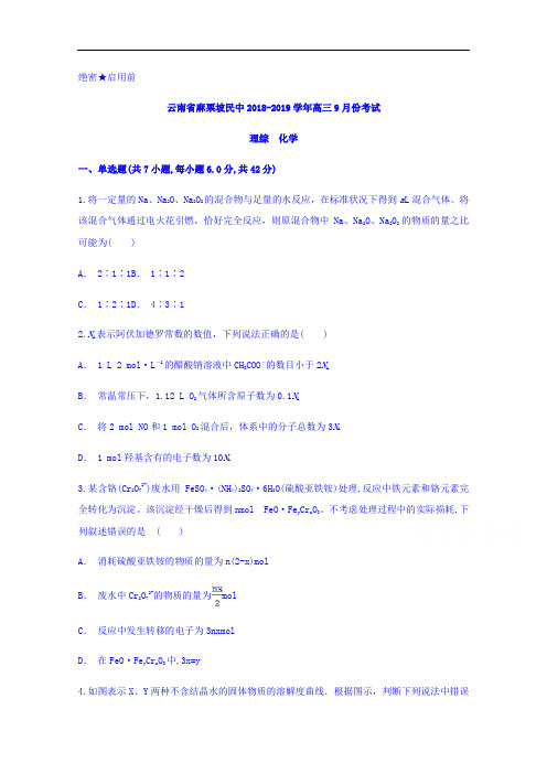 云南省麻栗坡民中高三9月份考试化学试题 