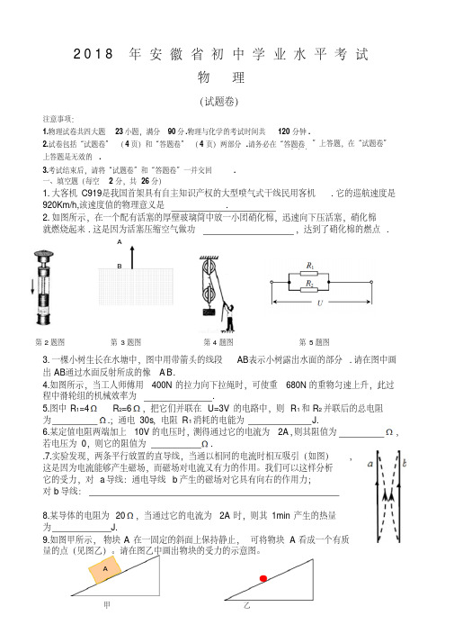 安徽省2018年中考物理试题(Word版,含答案)