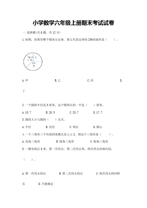 小学数学六年级上册期末考试试卷及完整答案(精选题)