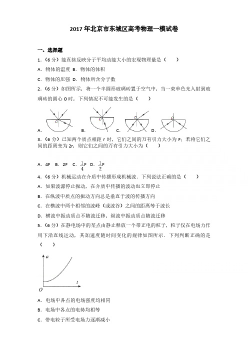 2017年北京市东城区高考物理一模试卷含参考答案