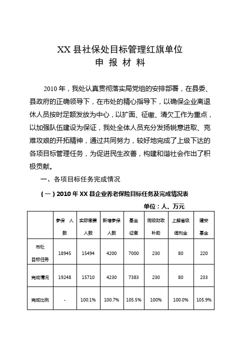 2010年目标管理红旗单位申报材料