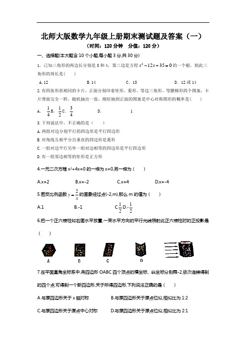 北师大版数学九年级上册期末测试题及答案(共2套)