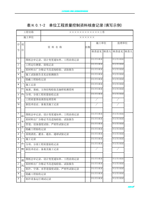 05061单位工程质量控制资料核查记录(填写示例)