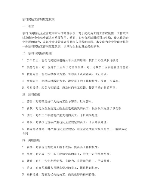 惩罚奖励工作制度建议表