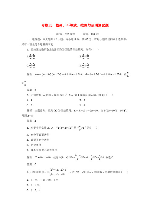 高考数学热点专题专练专题五数列、不等式、推理与证明测试题理