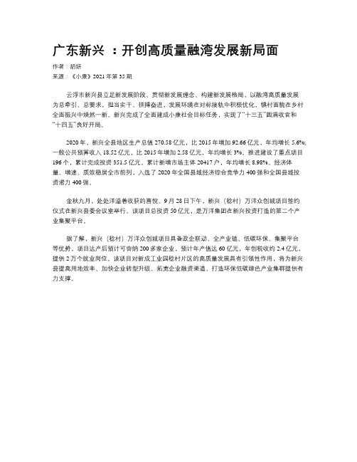 广东新兴 ：开创高质量融湾发展新局面