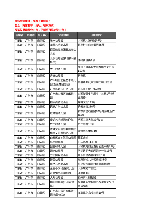 新版广东省广州市白云区幼儿园企业公司商家户名录单联系方式地址大全632家