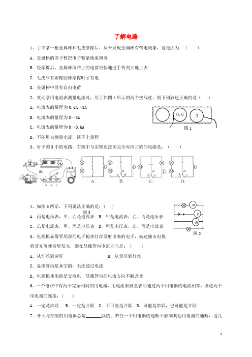 山东省临沭县青云镇中心中学中考物理专题3了解电路经典练习题(无答案)