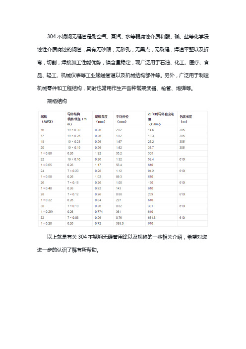 304不锈钢无缝管使用范围