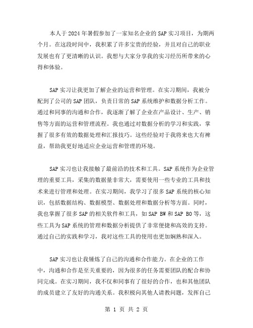 SAP实习经历带给我的心得体验