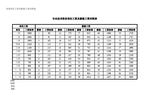 专业技术职务岗位工资及薪级工资对照表