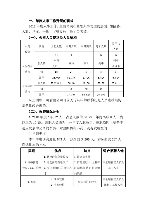 人事部2018年总结2019年计划