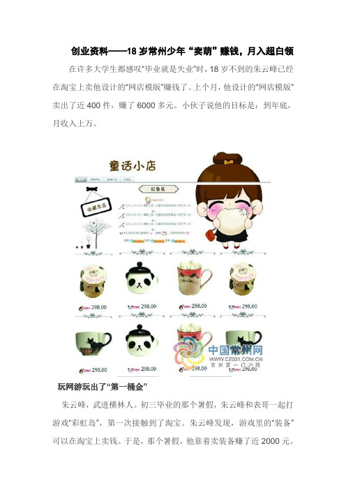 常州少年网店模式创业成功记