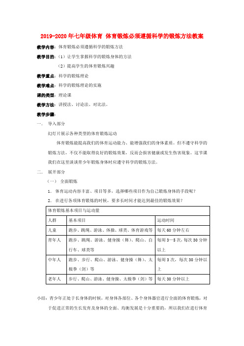 2019-2020年七年级体育 体育锻炼必须遵循科学的锻炼方法教案