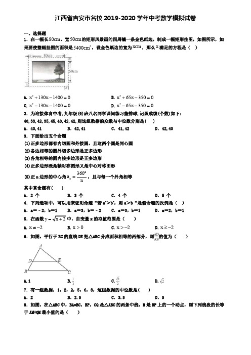 江西省吉安市名校2019-2020学年中考数学模拟试卷