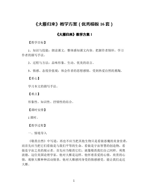 《大雁归来》教学方案(优秀模板16套)