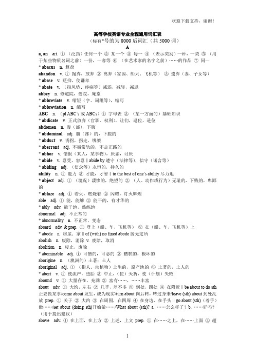 英语专业全程通用词汇表