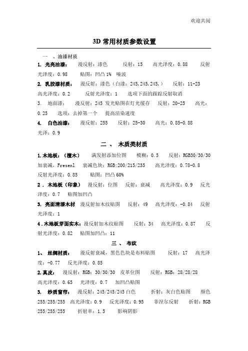 3D材质参数设置