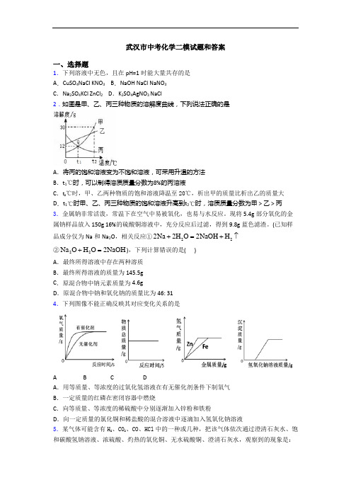 武汉市中考化学二模试题和答案