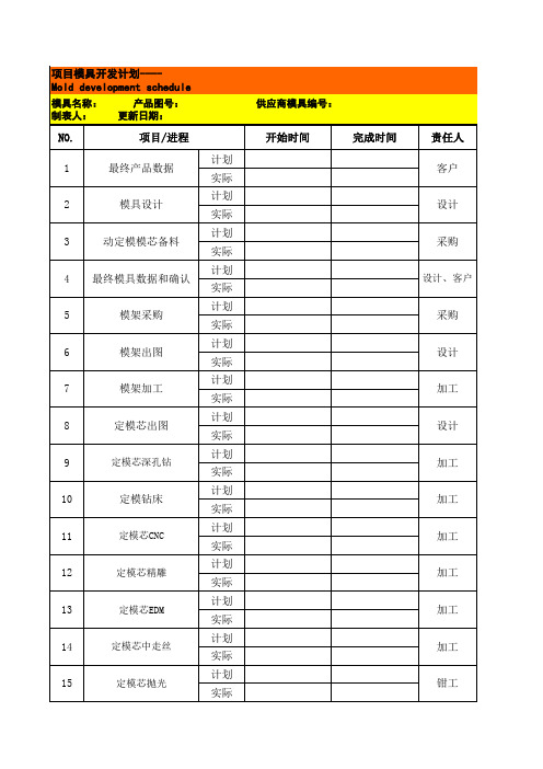 注塑塑料模具制作计划与进度跟踪表(一)