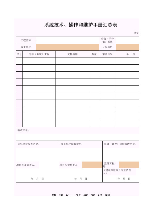 【工程表格模板】系统技术、操作和维护手册汇总表