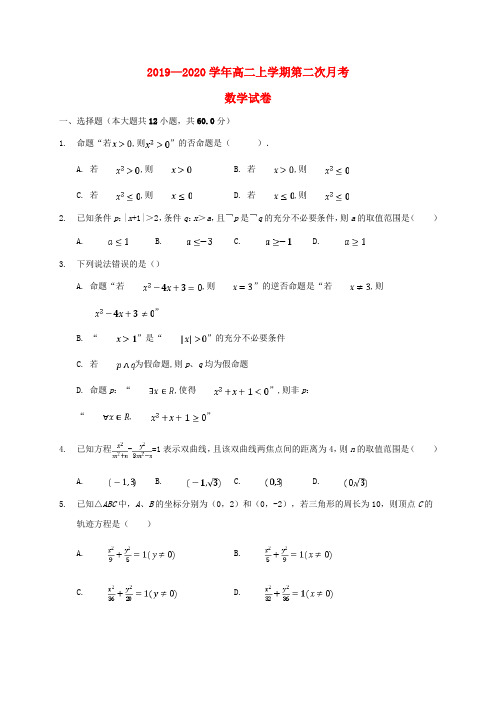 吉林省白城市通榆县第一中学2019_2020学年高二数学上学期第二次月考试题
