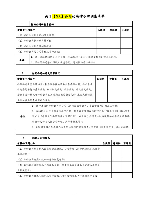 公司法律尽职调查资料清单