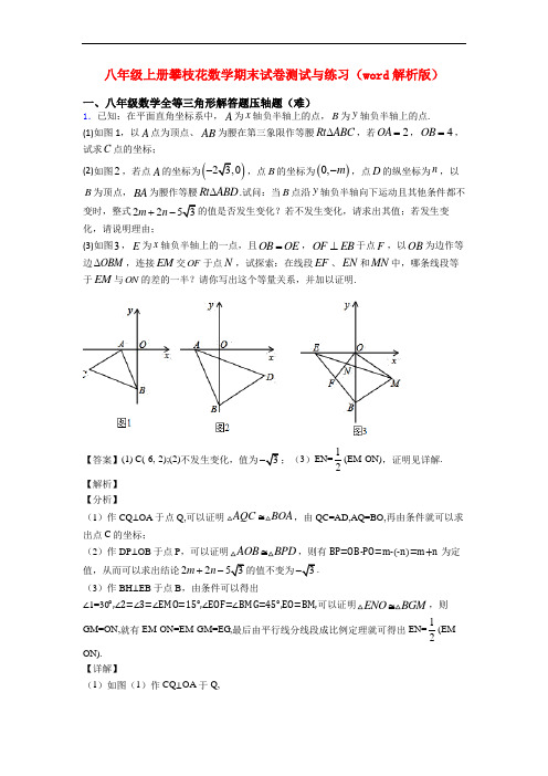 八年级上册攀枝花数学期末试卷测试与练习(word解析版)