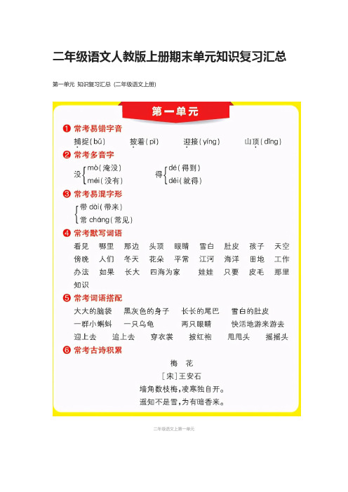 [全]二年级语文人教版上册期末单元知识复习汇总