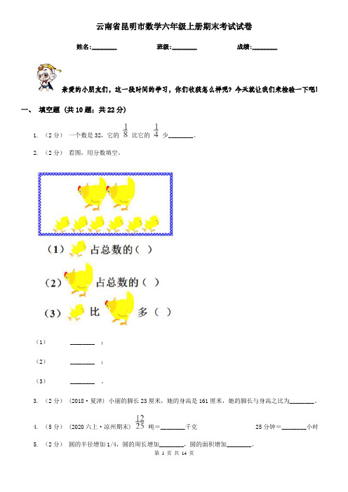 云南省昆明市数学六年级上册期末考试试卷