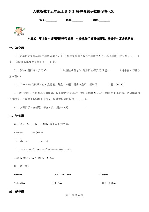 人教版数学五年级上册5.3 用字母表示数练习卷(3)