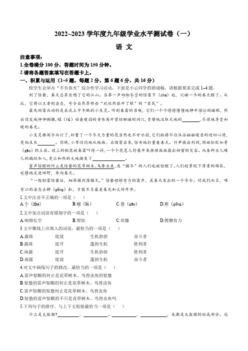 人教版2023年中考模拟(一)语文试题