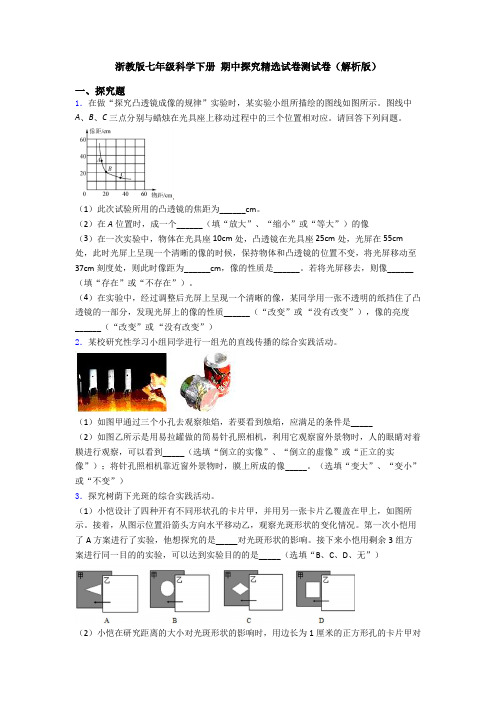 浙教版七年级科学下册 期中探究精选试卷测试卷(解析版)