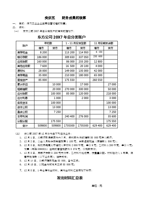 实训五修改财务成果的核算