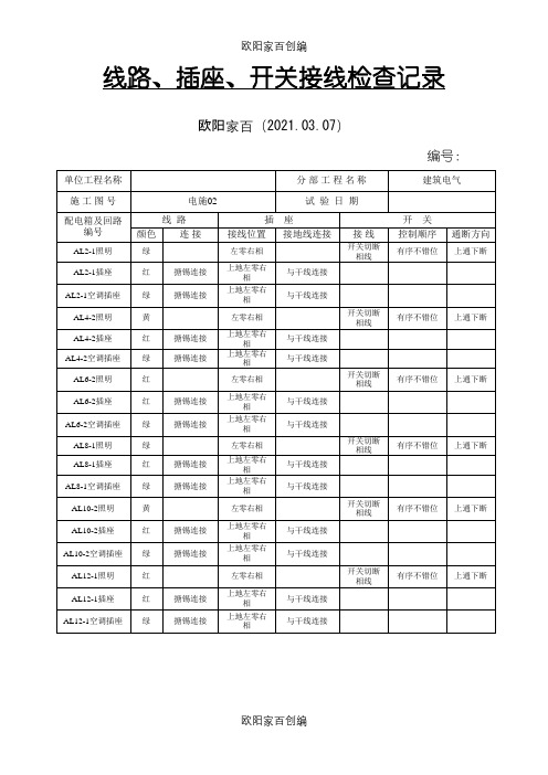 线路、插座、开关接线检查记录之欧阳家百创编