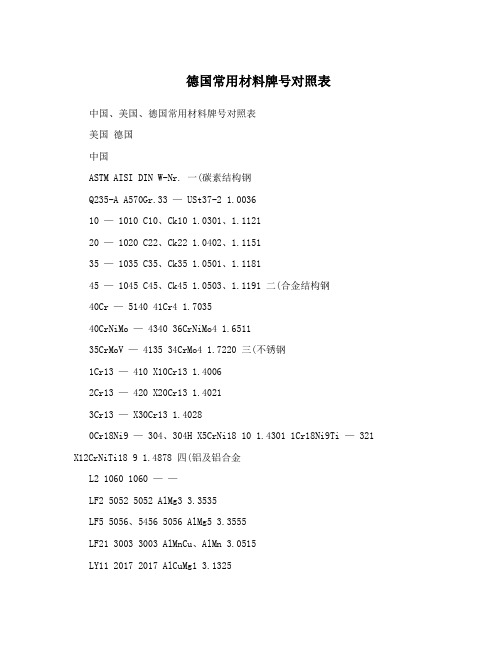 德国常用材料牌号对照表