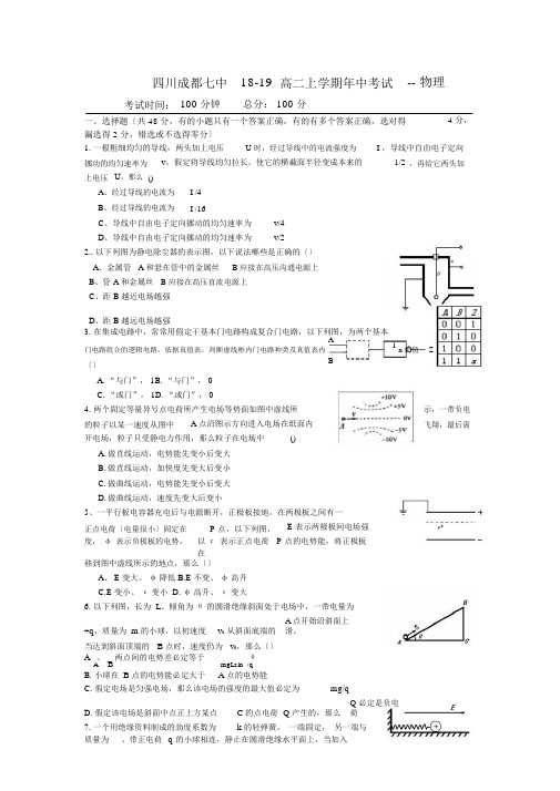 四川成都七中18-19高二上学期年中考试--物理