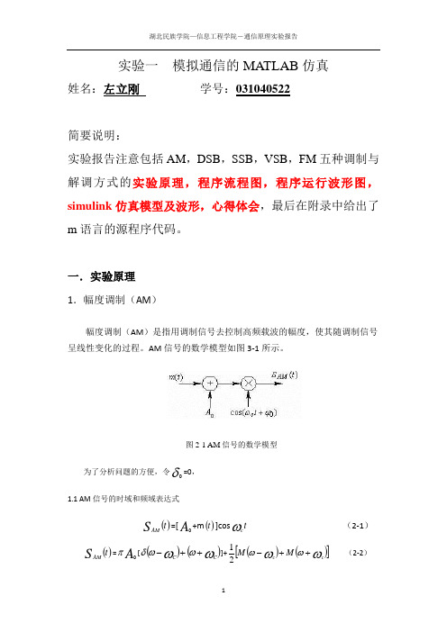 实验一  模拟通信的MATLAB仿真..