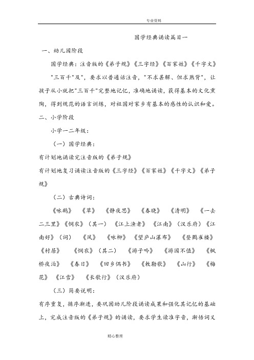 小学国学经典诵读篇目_古诗文100篇