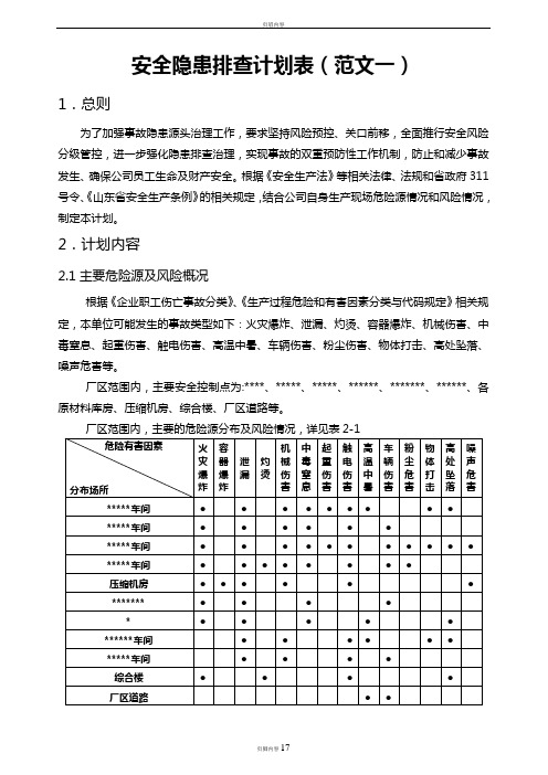 安全隐患排查计划表