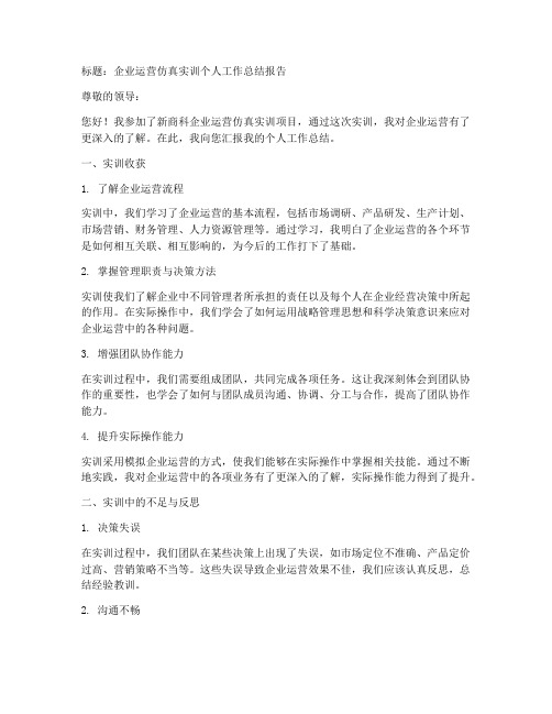 企业仿真个人工作总结报告