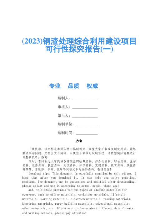 (2023)钢渣处理综合利用建设项目可行性研究报告(一)