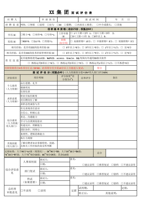 超全面的面试评估表