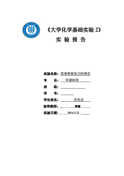 实验二十 溶液表面张力的测定