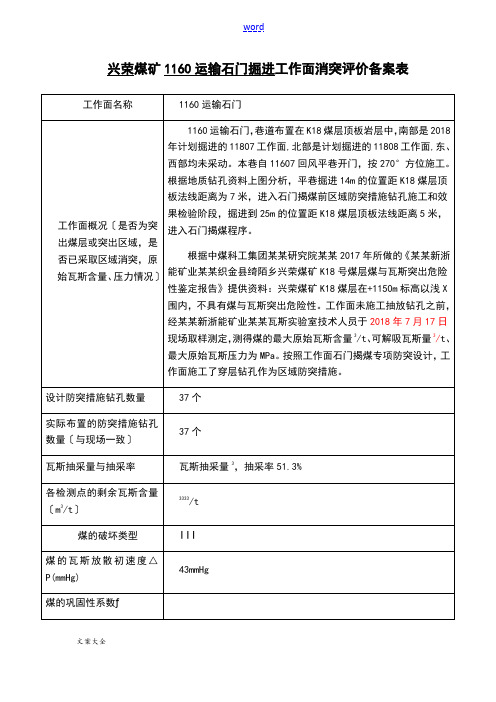 煤矿石门揭煤消突评价与衡量与衡量报告材料