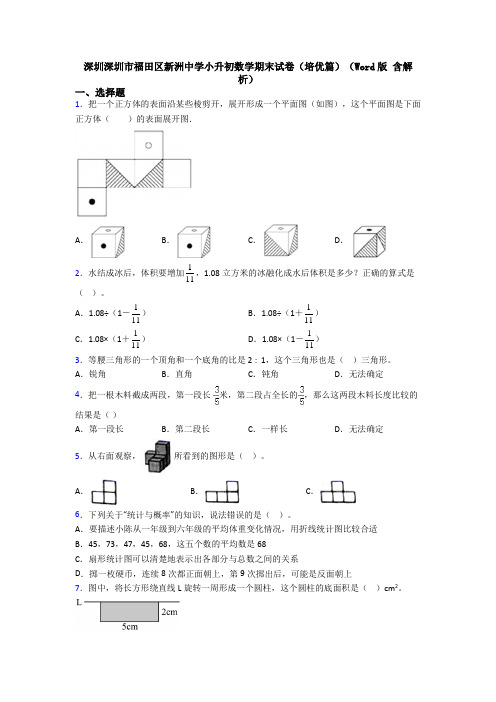 深圳深圳市福田区新洲中学小升初数学期末试卷（培优篇）（Word版 含解析）