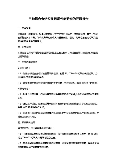 三种铝合金组织及阻尼性能研究的开题报告