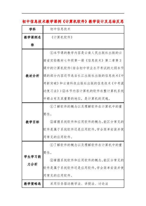 初中信息技术教学课例《计算机软件》教学设计及总结反思