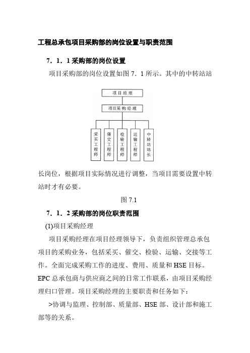 工程总承包项目采购部的岗位设置与职责范围